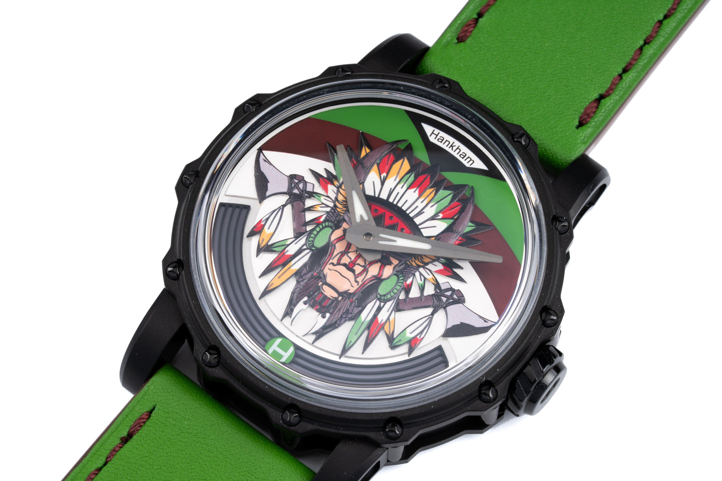 Hankham PVD Indians Dial on Green Leather Strap Miyota 8215