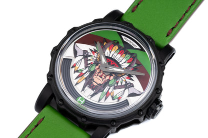 Hankham PVD Indians Dial on Green Leather Strap Miyota 8215