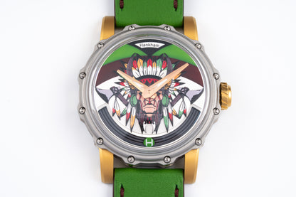 Hankham Two Tone Indians Dial on Green Leather Strap Miyota 8215