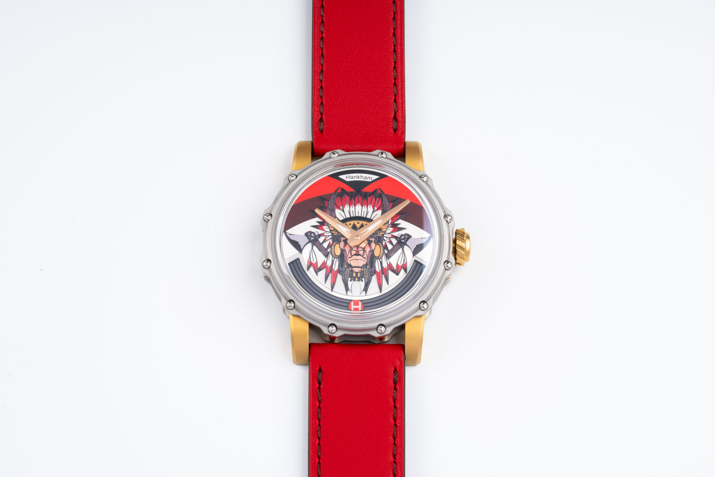 Hankham Two Tone Indians Dial on Red Leather Strap Miyota 8215