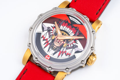 Hankham Two Tone Indians Dial on Red Leather Strap Miyota 8215