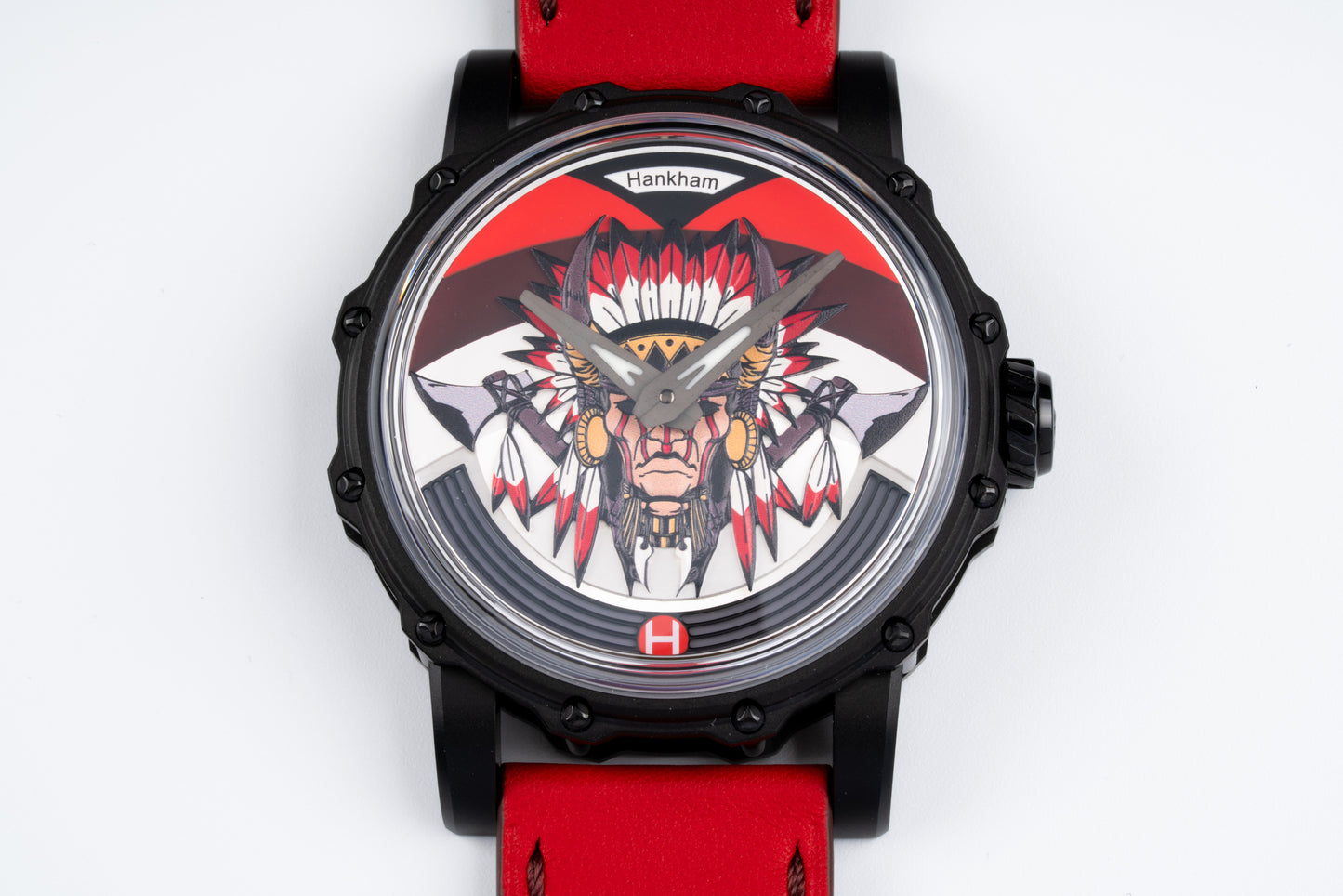 Hankham PVD Indians Dial on Red Leather Strap Miyota 8215