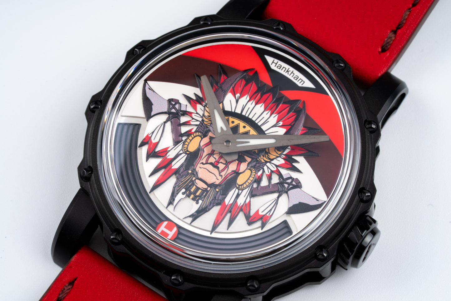 Hankham PVD Indians Dial on Red Leather Strap Miyota 8215