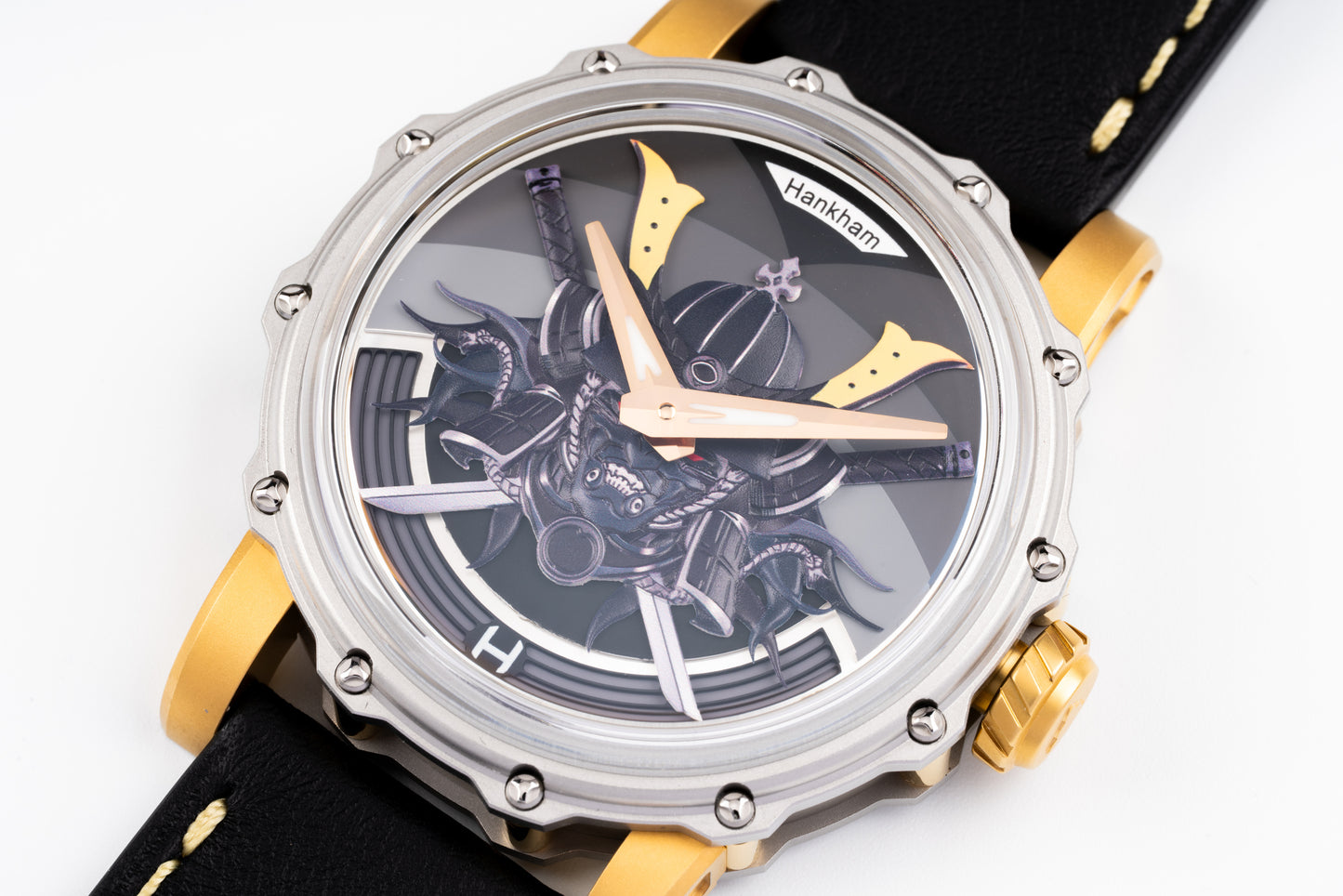 Hankham Two Tone Samurai Dial on Black Leather Strap Miyota 8215