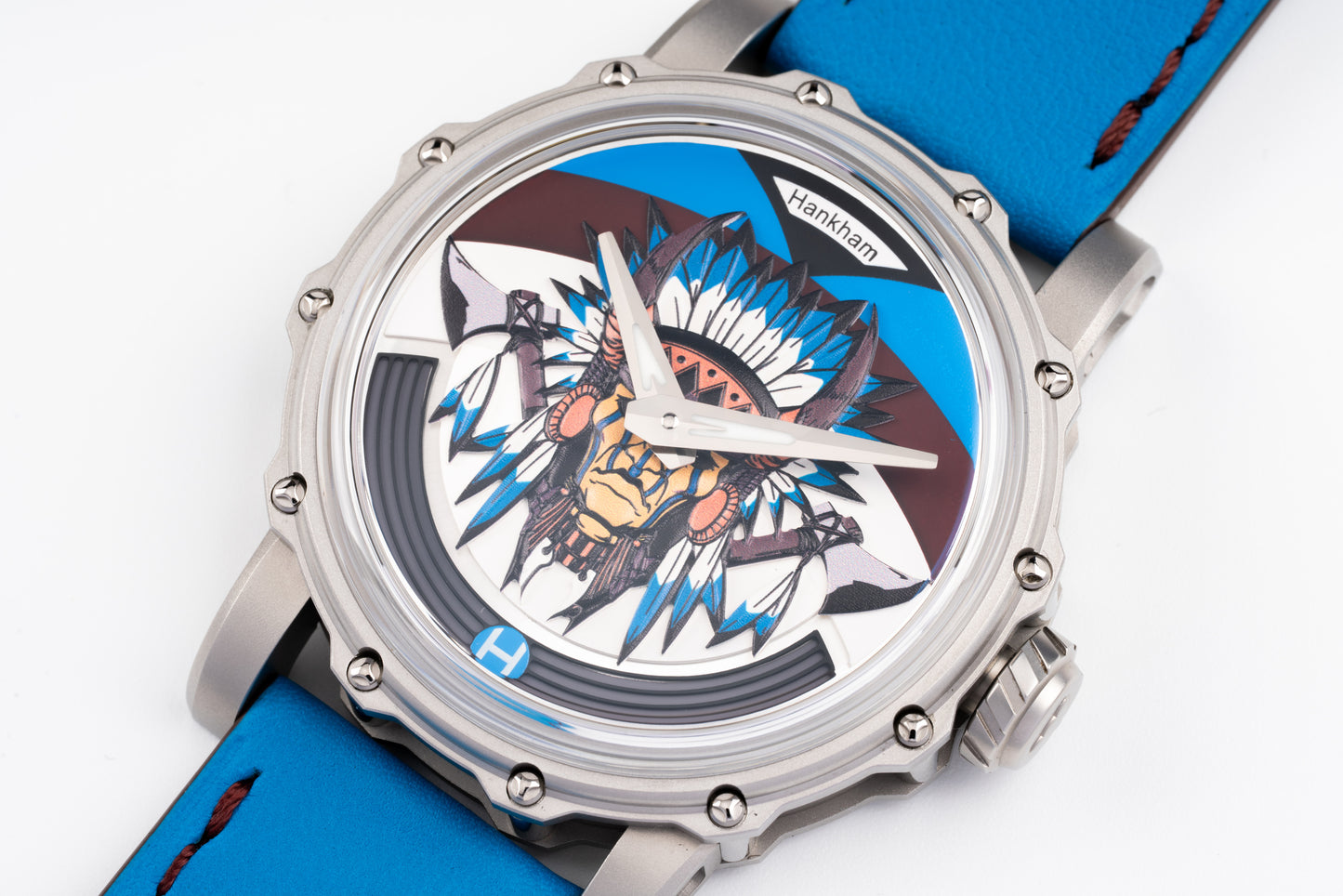 Hankham SS Indians Dial on Blue Leather Strap Miyota 8215