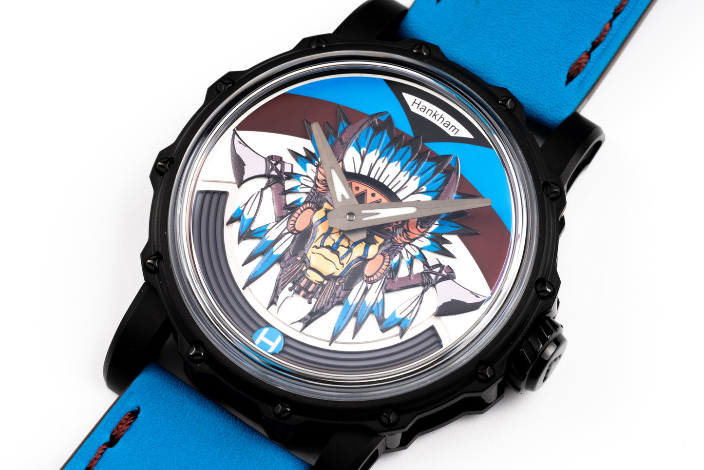 Hankham PVD Indians Dial on Blue Leather Strap Miyota 8215
