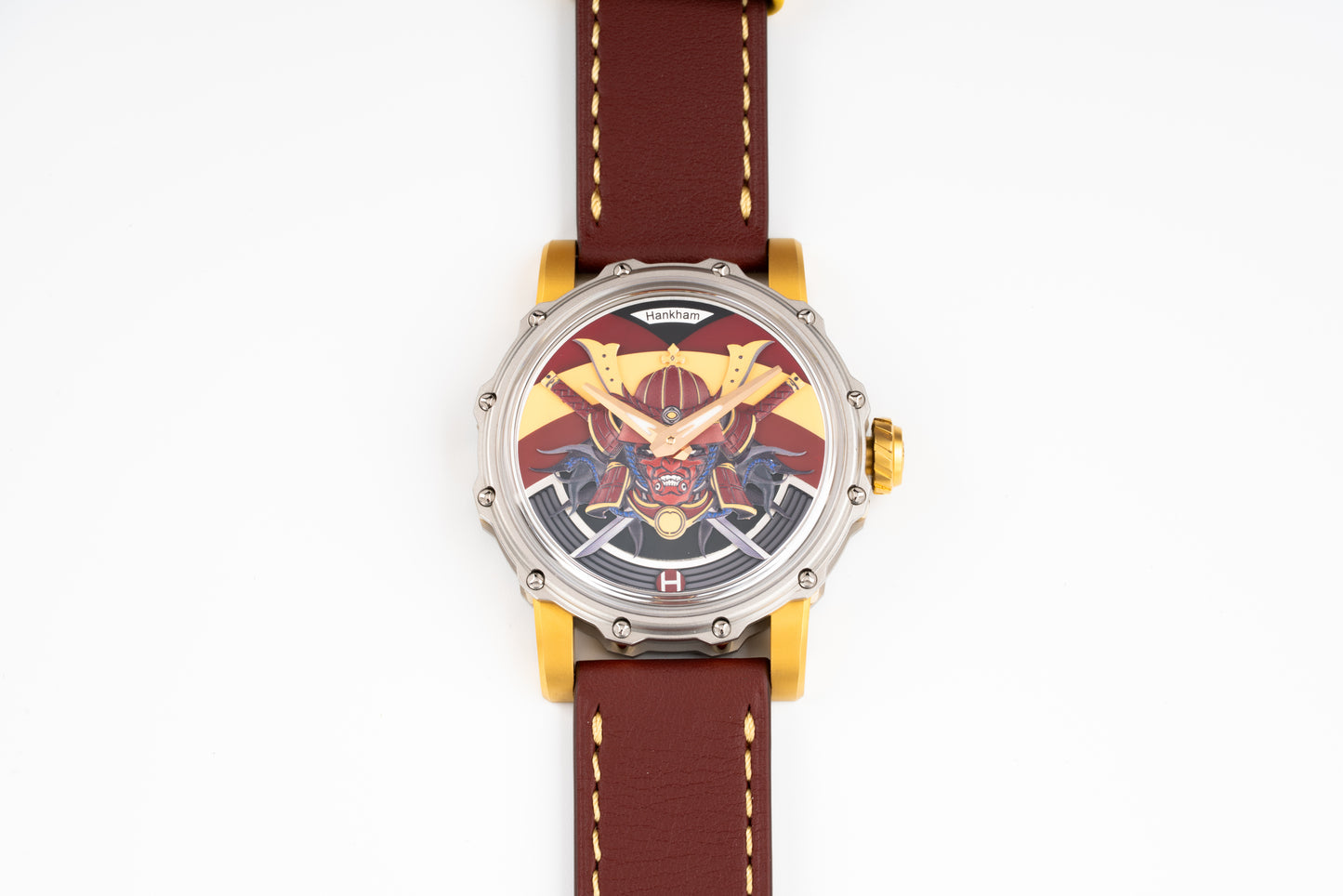 Hankham Two Tone Samurai Dial on Red Leather Strap Miyota 8215