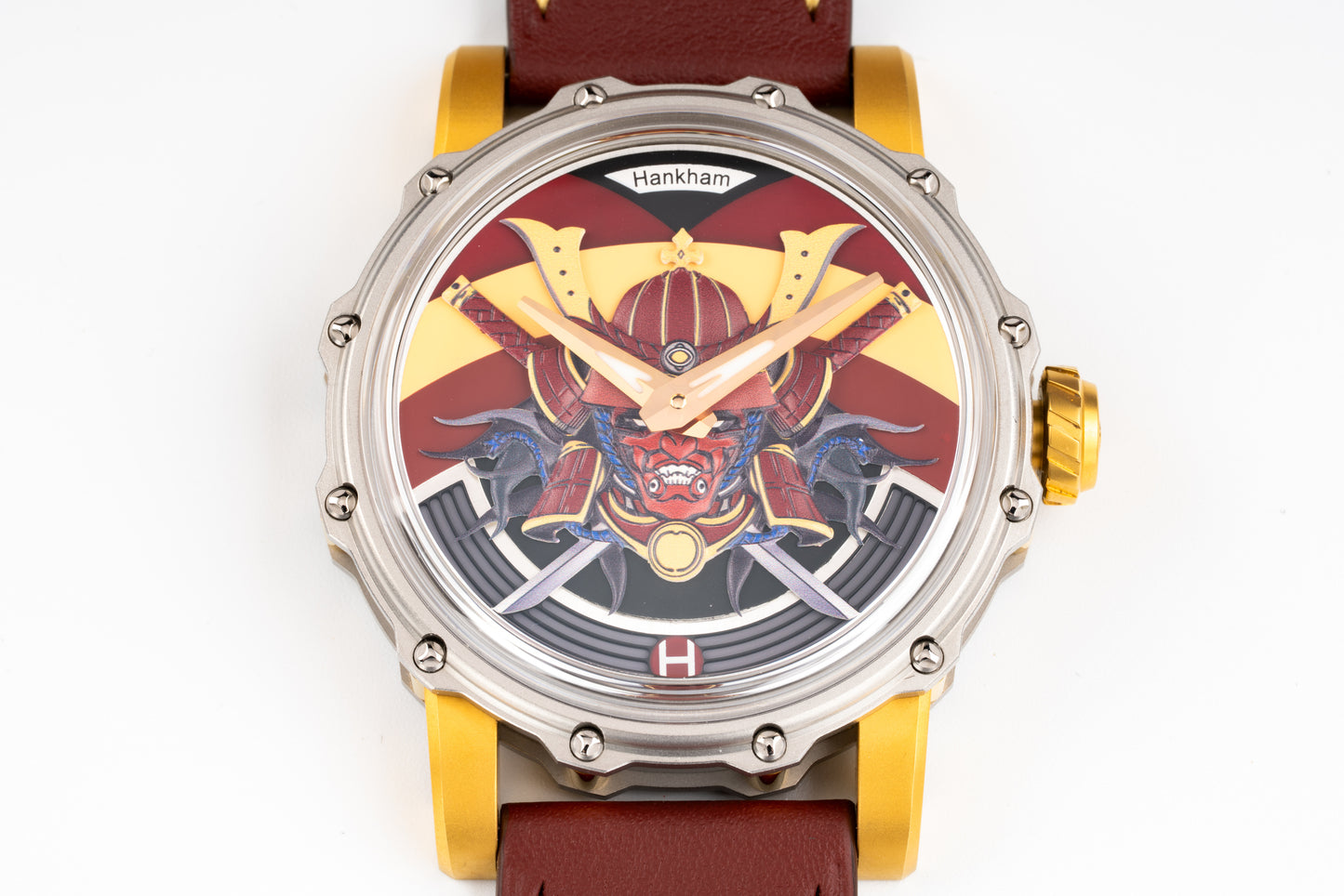 Hankham Two Tone Samurai Dial on Red Leather Strap Miyota 8215