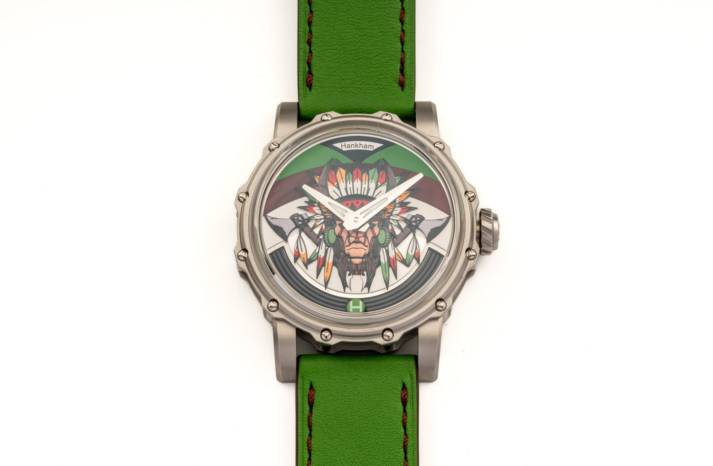 Hankham SS Indians Dial on Green Leather Strap Miyota 8215