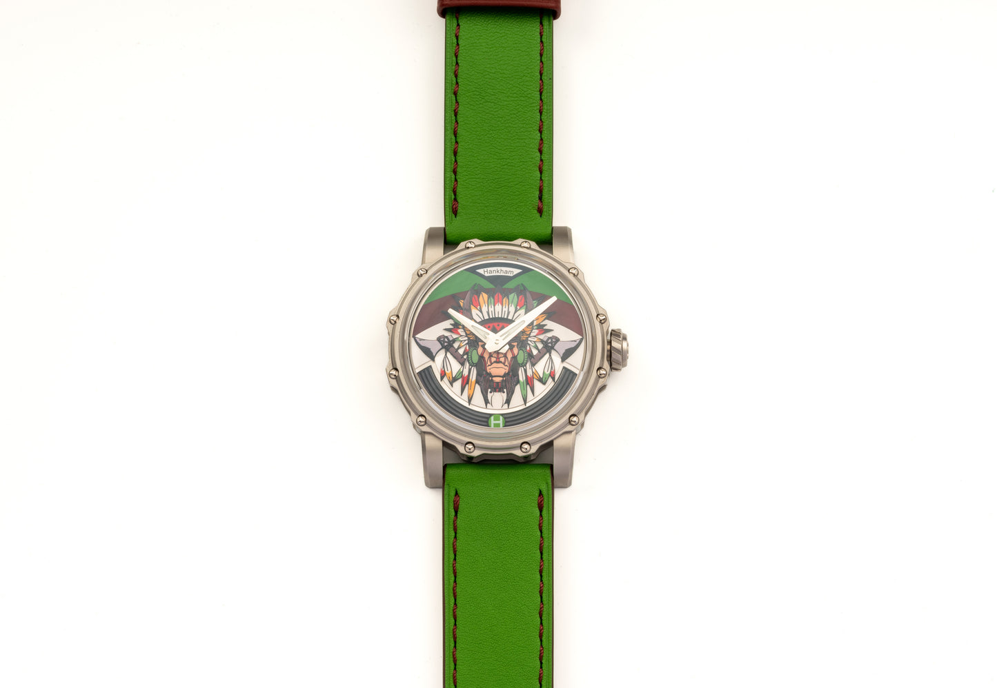 Hankham SS Indians Dial on Green Leather Strap Miyota 8215